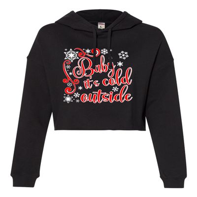Go All Out Small Black Womens Baby It's Cold Outside Christmas Fashion Cropped Hooded Sweatshirt