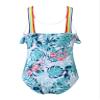 Moggemol Kids Girls One Piece Swimsuit Rainbow Straps Ruffles Bathing Suit Hawaii Beach Floral Swimwear Turquoise 4 Years view 2