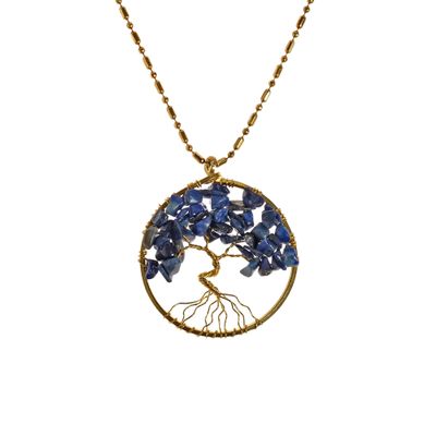 AeraVida Charisma 30 mm Tree of Life Stone and Brass Pendant Necklace (Blue)