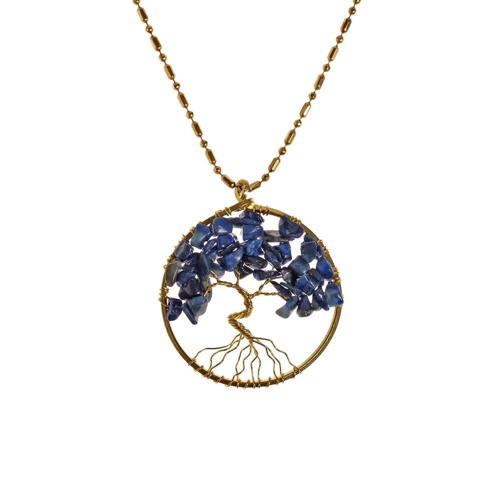 AeraVida Charisma 30 mm Tree of Life Stone and Brass Pendant Necklace (Blue)