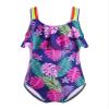Moggemol Kids Girls One Piece Swimsuit Rainbow Straps Ruffles Bathing Suit Hawaii Beach Floral Swimwear Navy Blue 4 Years view 1