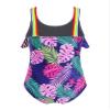 Moggemol Kids Girls One Piece Swimsuit Rainbow Straps Ruffles Bathing Suit Hawaii Beach Floral Swimwear Navy Blue 4 Years view 2