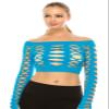 Kurve Women's Crop Fishnet Long Sleeve Layer Blouse Top, UV Protective Fabric UPF 50+ (Made with Love in The USA) Turquoise view 2