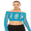Kurve Women's Crop Fishnet Long Sleeve Layer Blouse Top, UV Protective Fabric UPF 50+ (Made with Love in The USA) Turquoise view 4
