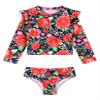 Nikiikoo Baby Little Girls UPF 50+ Tankini Swimsuit Long Sleeve Rashguard Shirts with Bottoms Bathing Suit Red Floral 12-18 Months view 1