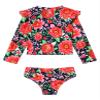 Nikiikoo Baby Little Girls UPF 50+ Tankini Swimsuit Long Sleeve Rashguard Shirts with Bottoms Bathing Suit Red Floral 12-18 Months view 2
