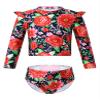 Nikiikoo Baby Little Girls UPF 50+ Tankini Swimsuit Long Sleeve Rashguard Shirts with Bottoms Bathing Suit Red Floral 12-18 Months view 3