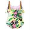 Moggemol Kids Girls One Piece Swimsuit Rainbow Straps Ruffles Bathing Suit Hawaii Beach Floral Swimwear Yellow 4 Years view 2