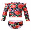 Moggemol Baby Little Girls Tankini Swimsuit Long Sleeve Rash Guard Shirts Swimwear with Sun Protection Red 18-24 Months view 3