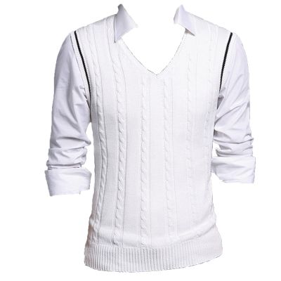 Kaxiya2021 Men's Knitted Vest Casual Sleeveless Jacquard Pullover Autumn and Winter Business V-Neck Solid Color Ribbed Sweater (White,Small)