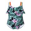 Moggemol Kids Girls One Piece Swimsuit Rainbow Straps Ruffles Bathing Suit Hawaii Beach Floral Swimwear Green Lily 6 Years view 1