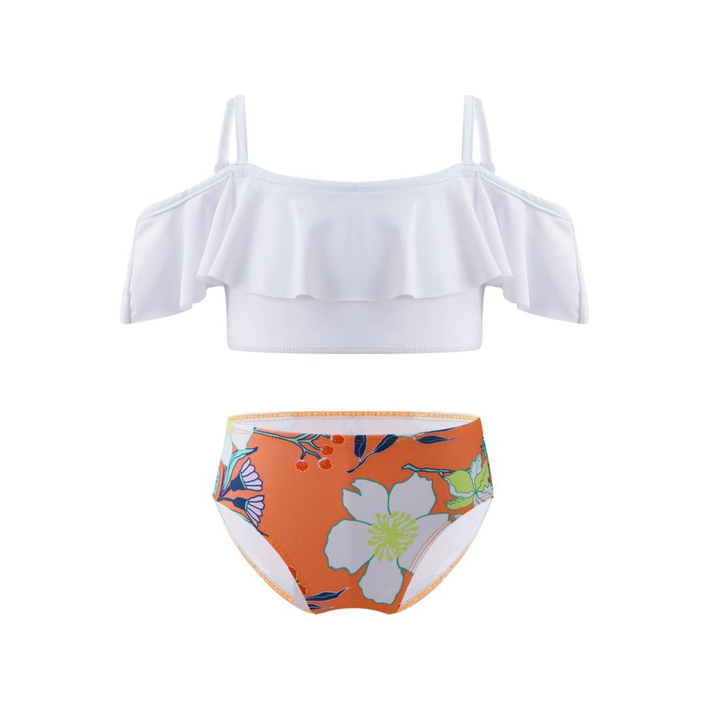 Moggemol Kids Girls Stylish Flounce Bikini Swimsuit 2 Piece Beach Sports Swimwear Surfing Bathing Suit Orange 16 Years