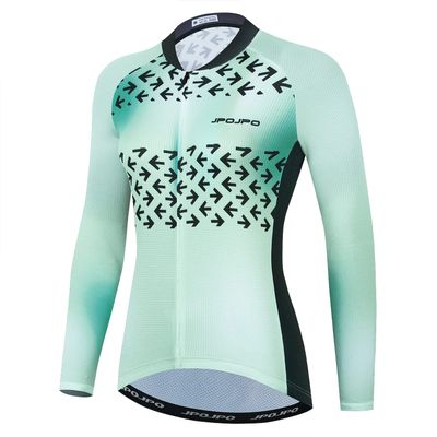 JPOJPO Cycling Jersey Women's Long Sleeve Autumn Pure Color Tops Bike Shirts Gradient Bicycle Jacket S-3XL