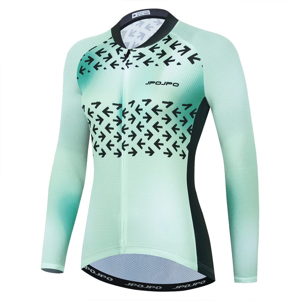 JPOJPO Cycling Jersey Women's Long Sleeve Autumn Pure Color Tops Bike Shirts Gradient Bicycle Jacket S-3XL