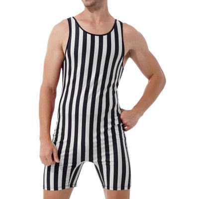 Fldy Men's Dry Fit Workout Tank Tops Sleeveless Boxer Rompers Short Jumpsuit Wrestling Singlet Black&White Large