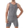 Fldy Men's Dry Fit Workout Tank Tops Sleeveless Boxer Rompers Short Jumpsuit Wrestling Singlet Black&White Large view 1
