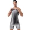 Fldy Men's Dry Fit Workout Tank Tops Sleeveless Boxer Rompers Short Jumpsuit Wrestling Singlet Black&White Large view 2
