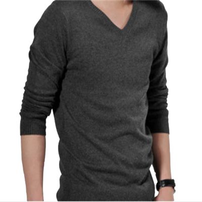 Men's Casual V-Neck Sweater Solid Color Long Sleeve Knitted Tops Old Street Comfortable Pullover Ribbed T-Shirt (Dark Gray,X-Large)