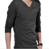 Men's Casual V-Neck Sweater Solid Color Long Sleeve Knitted Tops Old Street Comfortable Pullover Ribbed T-Shirt (Dark Gray,X-Large) view 1