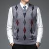 Kaxiya2021 Men's Knitted Vest Casual Color Matching V-Neck Pullover Business Diamond Jacquard Sleeveless Ribbed Sweater (Light Grey,Medium) view 2