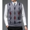 Kaxiya2021 Men's Knitted Vest Casual Color Matching V-Neck Pullover Business Diamond Jacquard Sleeveless Ribbed Sweater (Light Grey,Medium) view 3