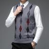 Kaxiya2021 Men's Knitted Vest Casual Color Matching V-Neck Pullover Business Diamond Jacquard Sleeveless Ribbed Sweater (Light Grey,Medium) view 4