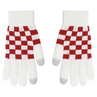Loloda 1 Pair Kids Gloves Checkered Full Finger Stretchy Gloves Warm Knitted Gloves Mittens for Boys or Girls Daily Supplies White One Size