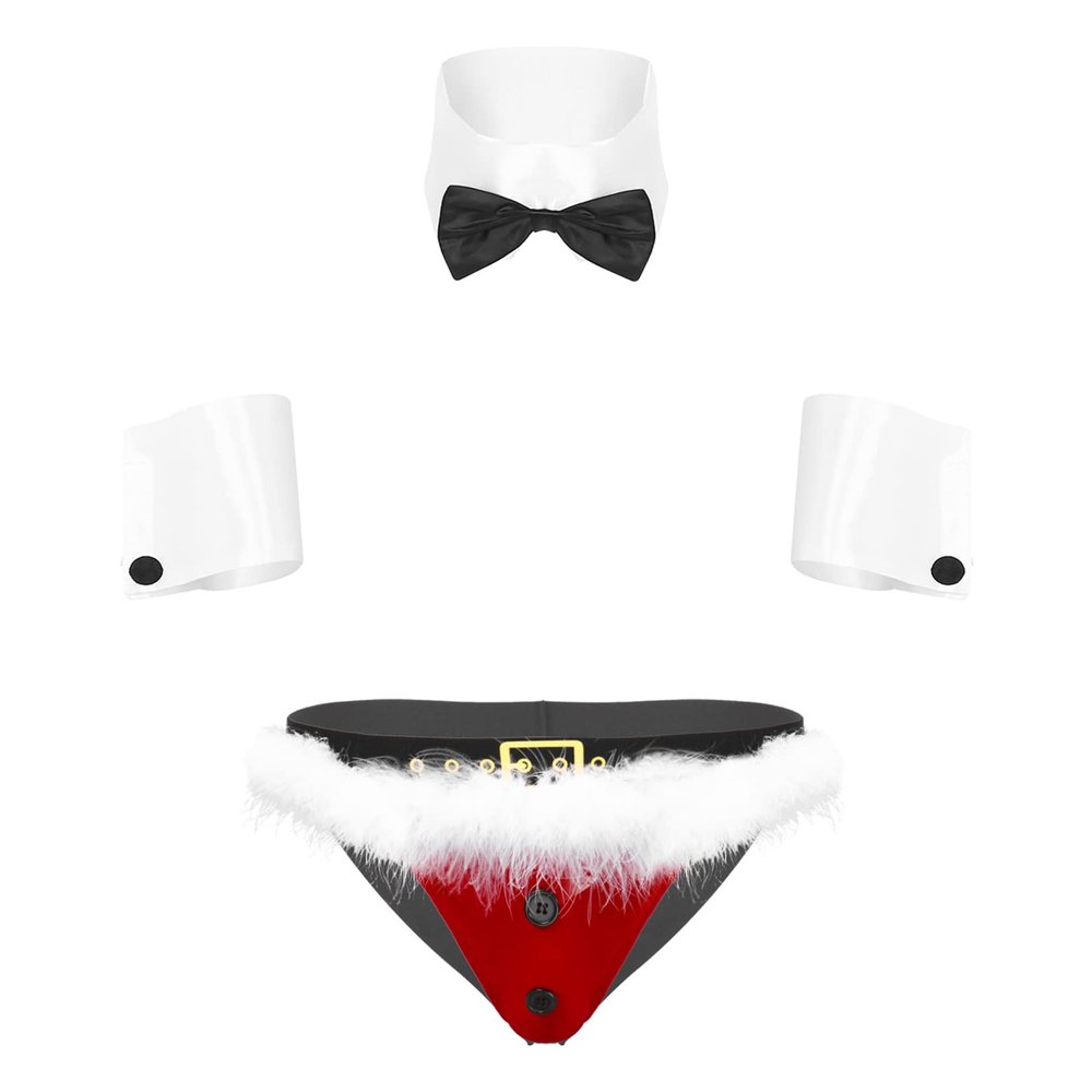FEESHOW Mens Sexy Christmas Santa Costume Tuxedo Bow Tie with Boxer Briefs Role Play Outfits Type B XX-Large