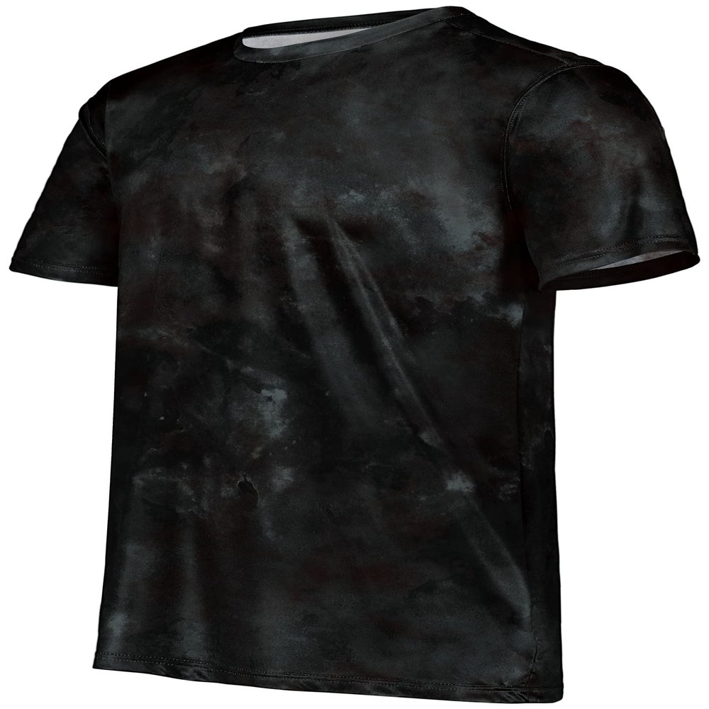 Holloway Youth Stock Cotton-Touch Poly Tee, Black Cloud Print, Large