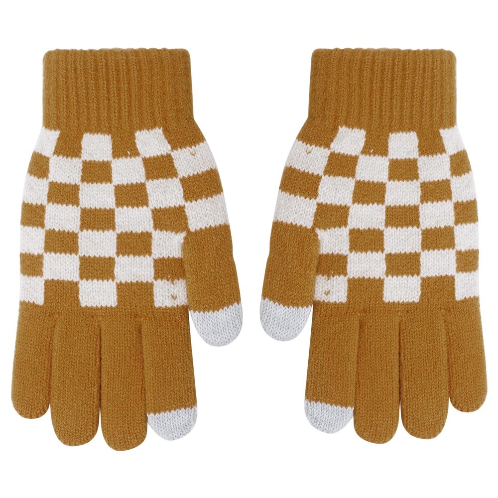 Loloda 1 Pair Kids Gloves Checkered Full Finger Stretchy Gloves Warm Knitted Gloves Mittens for Boys or Girls Daily Supplies Yellow One Size