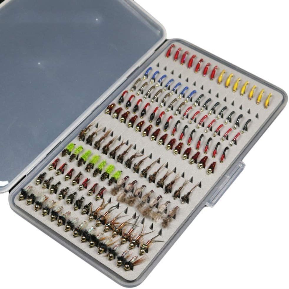 133pcs/Set Ultra-Thin Portable Nymph Scud Midge Flies Kit Assortment with Box Trout Fishing Fly Lures (133, 12/14#)