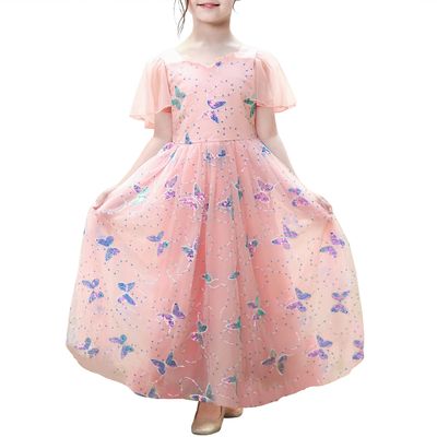 Flower Girls Dress Tulle Pink Sequin Butterfly Flutter Sleeve Party Size 8