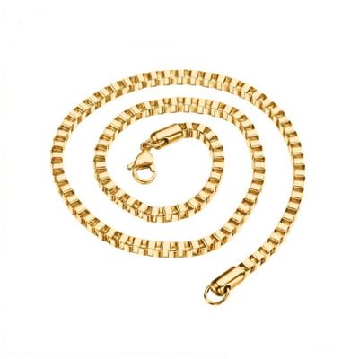 18K Gold Plated Stainless Steel Box Chain Bracelet Necklace Men Women 1mm-4mm (8, 2mm, Gold)