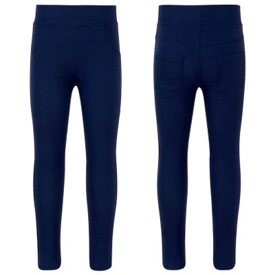 LiiYii Kids Girls Stretch Bottom Elastic Waistband Sweatpants Solid Color Skinny Trousers Casual Long Pants Navy Blue 7-8 Years