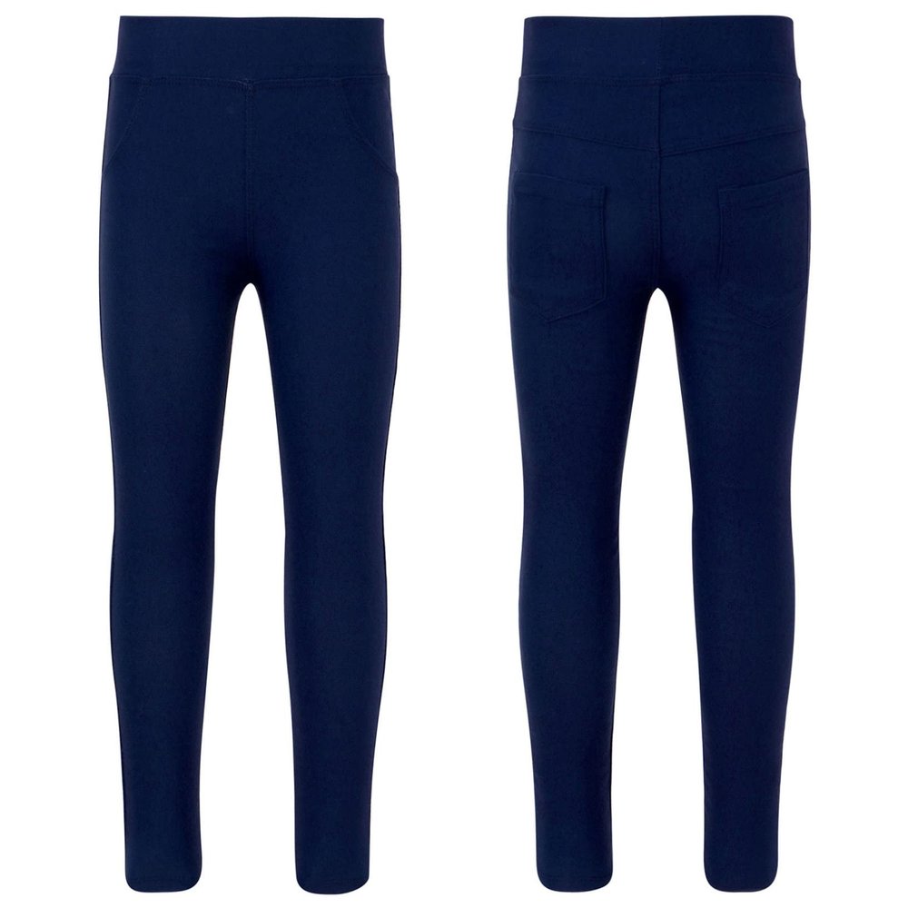 LiiYii Kids Girls Stretch Bottom Elastic Waistband Sweatpants Solid Color Skinny Trousers Casual Long Pants Navy Blue 7-8 Years
