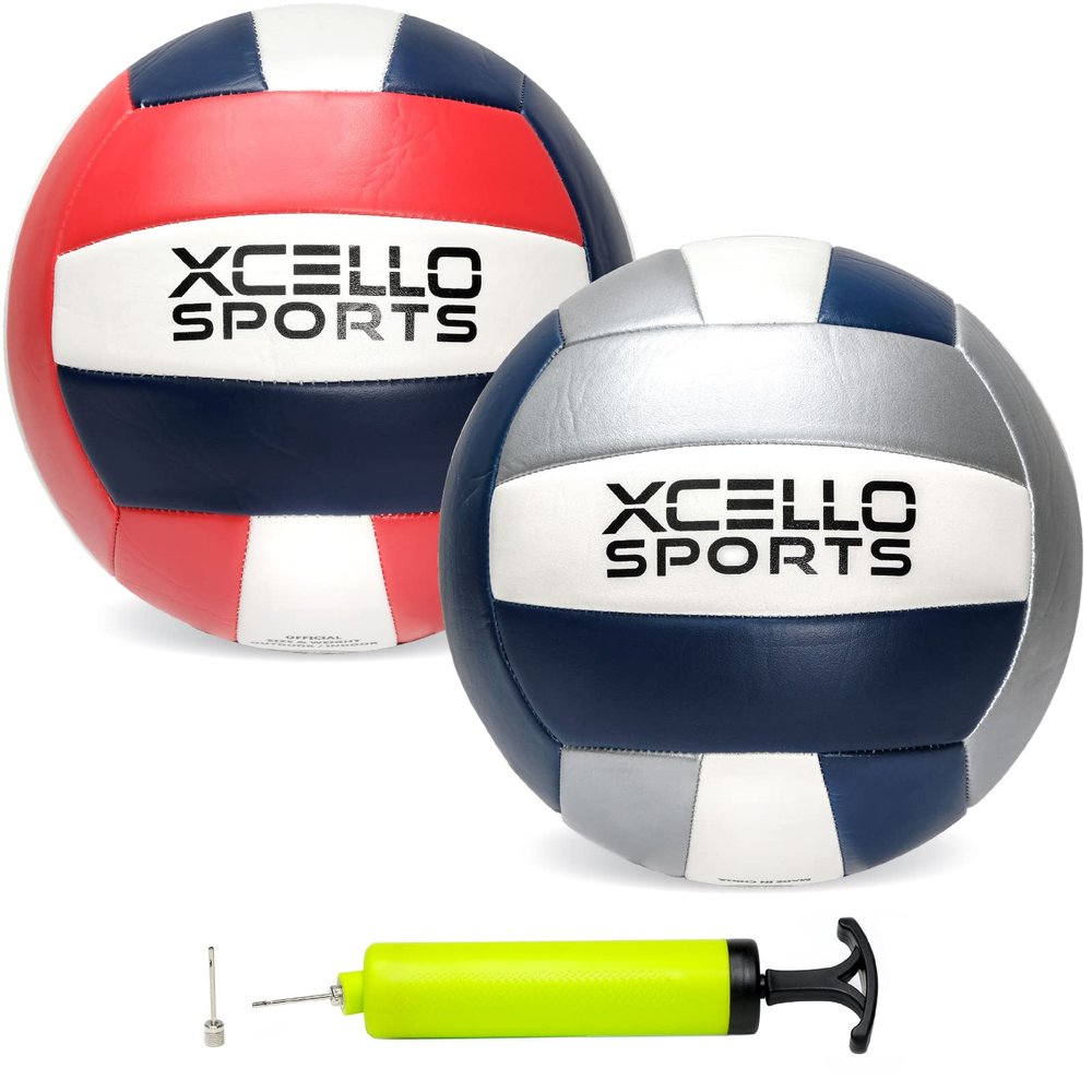 Xcello Sports Volleyball Assorted Graphics with Pump Red/Navy/White, Grey/Navy/White (2 Pack)