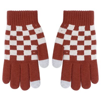 Loloda 1 Pair Kids Gloves Checkered Full Finger Stretchy Gloves Warm Knitted Gloves Mittens for Boys or Girls Daily Supplies Red One Size