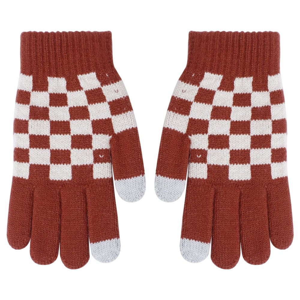 Loloda 1 Pair Kids Gloves Checkered Full Finger Stretchy Gloves Warm Knitted Gloves Mittens for Boys or Girls Daily Supplies Red One Size
