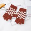 Loloda 1 Pair Kids Gloves Checkered Full Finger Stretchy Gloves Warm Knitted Gloves Mittens for Boys or Girls Daily Supplies Red One Size view 4