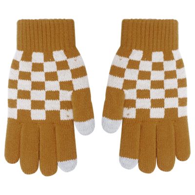 JEATHA Kids Winter Gloves Checkered Warm Knitted Gloves Finger Stretchy Mittens for Boys Girls Daily Use Party Supplies Yellow One Size