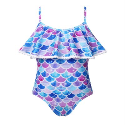 Moggemol Kids Girls One Piece Swimsuits Printed Ruffle Beach Bathing Suit Adjustable Straps Jumpsuit Swimwear Colorful Fish Scales 4 Years