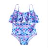 Moggemol Kids Girls One Piece Swimsuits Printed Ruffle Beach Bathing Suit Adjustable Straps Jumpsuit Swimwear Colorful Fish Scales 4 Years view 3