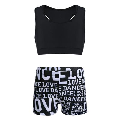 Daenrui Kids Girls 2 Piece Gymnastics Dance Outfits Crop Tops with Booty Shorts for Sports/Dancing/Swimming Black 3-4 Years