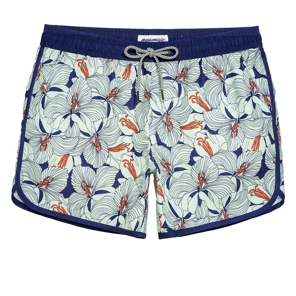 maamgic Mens Short 80s 90s Vintage Swim Trunks with Mesh Lining Quick Dry Bathing Suit Board Shorts Lily Dark Blue X-Small