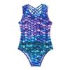 Hedmy Kids Girl's One Piece Sports Swimsuit Summer Beach Swimwear Cross Back Bathing Suits Colorful Fish Scales 6 Years view 1