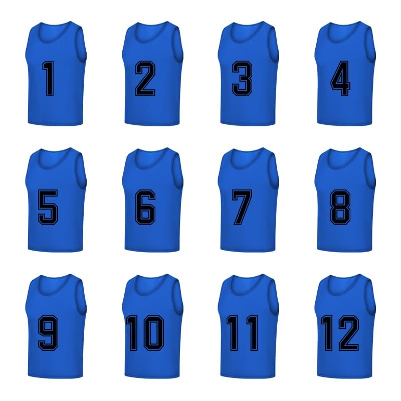 Saaifuu Set of 12 (1-12) Numbered Pinnies/Scrimmage Vest/Team Practice Jerseys for Children Youth Adult(Dark Blue XL)