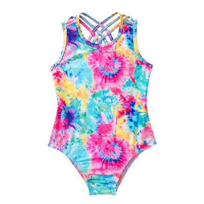 Hedmy Kids Girl's One Piece Sports Swimsuit Summer Beach Swimwear Cross Back Bathing Suits Colorful Tie Dye 6 Years