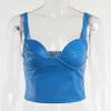 ACSUSS Women's Leather Crop Tops V Neck Sleeveless Strappy PU Solid Camis Tank Tops Blue Medium view 2