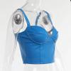 ACSUSS Women's Leather Crop Tops V Neck Sleeveless Strappy PU Solid Camis Tank Tops Blue Medium view 3