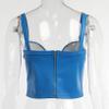 ACSUSS Women's Leather Crop Tops V Neck Sleeveless Strappy PU Solid Camis Tank Tops Blue Medium view 4
